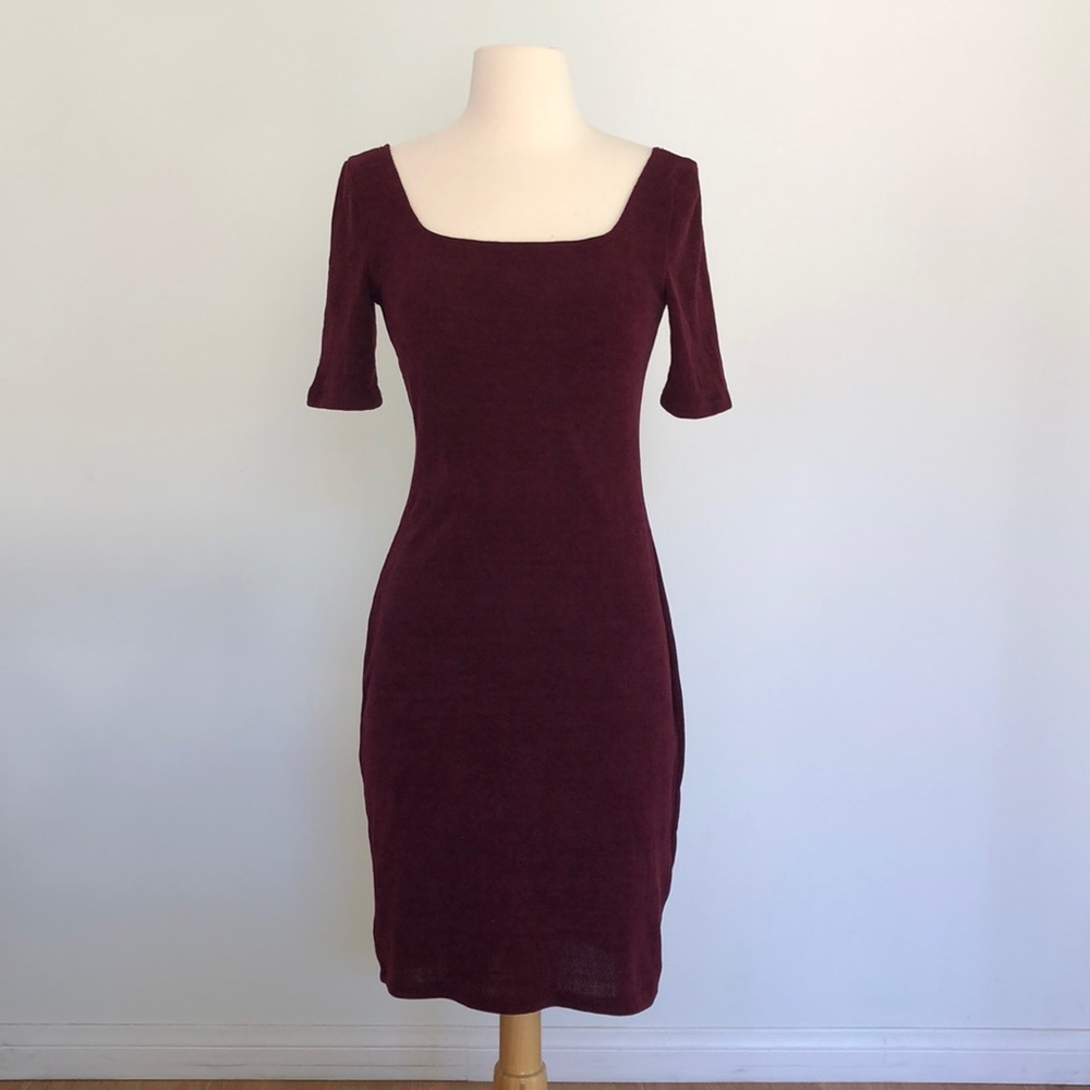 Red Burgundy Pencil/Wiggle Dress Square neckline